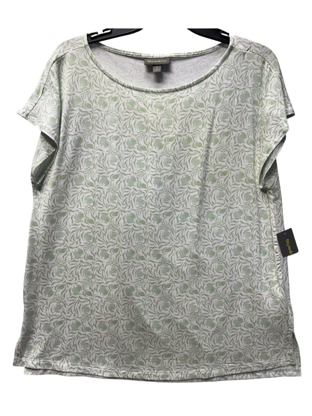 Style & Co Womens Med Mint Green Mix Media Tee With Abstract Pattern